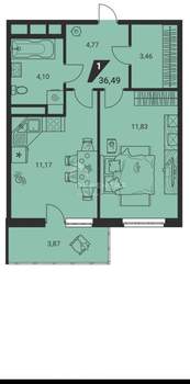 1-к квартира, вторичка, 36м2, 6/27 этаж