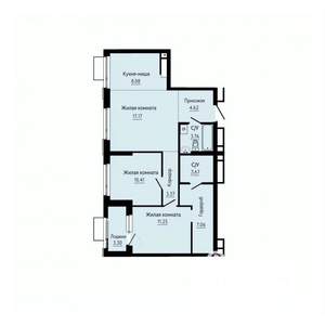 3-к квартира, строящийся дом, 71м2, 25/30 этаж