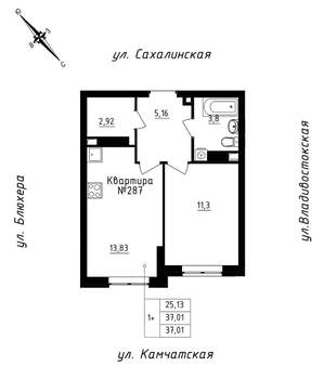 1-к квартира, вторичка, 37м2, 24/25 этаж