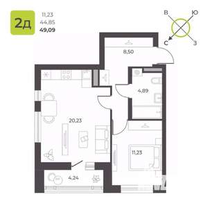 1-к квартира, вторичка, 49м2, 6/23 этаж