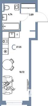 Студия квартира, строящийся дом, 27м2, 3/20 этаж