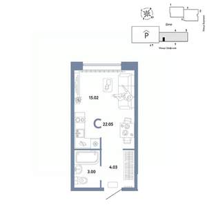 Студия квартира, вторичка, 22м2, 7/24 этаж