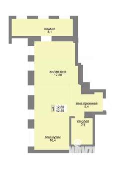 1-к квартира, вторичка, 42м2, 22/30 этаж