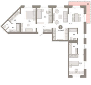 3-к квартира, вторичка, 116м2, 3/24 этаж