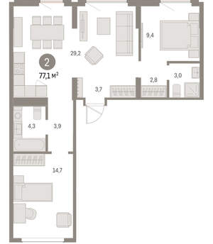 2-к квартира, вторичка, 77м2, 9/9 этаж