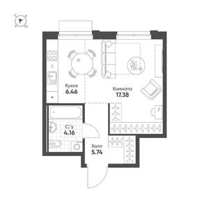 Студия квартира, вторичка, 34м2, 11/25 этаж