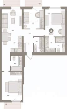 3-к квартира, вторичка, 95м2, 5/9 этаж