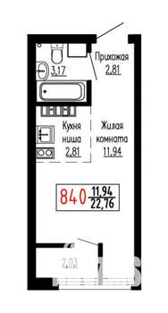 Студия квартира, строящийся дом, 23м2, 23/27 этаж