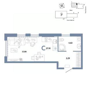 Студия квартира, вторичка, 28м2, 13/24 этаж