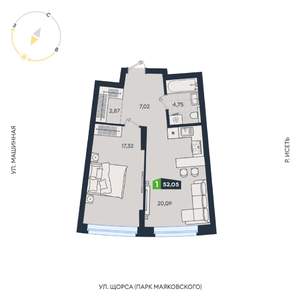 1-к квартира, строящийся дом, 52м2, 3/31 этаж