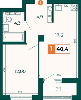 1-к квартира, строящийся дом, 40м2, 11/25 этаж