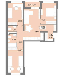 3-к квартира, вторичка, 76м2, 7/22 этаж