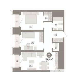 2-к квартира, вторичка, 66м2, 23/24 этаж