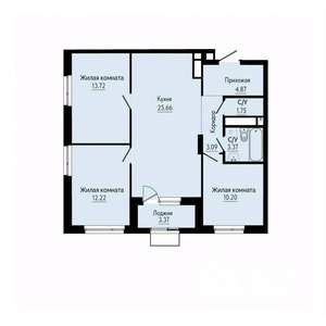 3-к квартира, строящийся дом, 77м2, 14/30 этаж