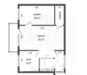 2-к квартира, вторичка, 44м2, 5/5 этаж