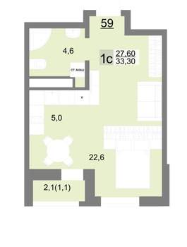 Студия квартира, вторичка, 33м2, 10/26 этаж