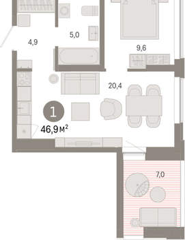 1-к квартира, вторичка, 47м2, 11/16 этаж