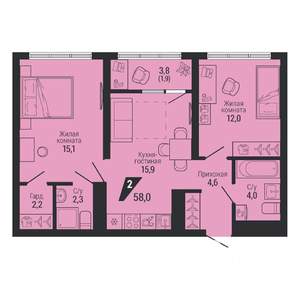 2-к квартира, вторичка, 58м2, 8/31 этаж