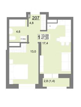 1-к квартира, вторичка, 41м2, 24/26 этаж