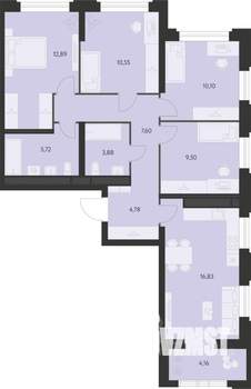 4-к квартира, вторичка, 84м2, 2/11 этаж
