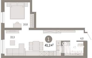 1-к квартира, вторичка, 41м2, 2/8 этаж