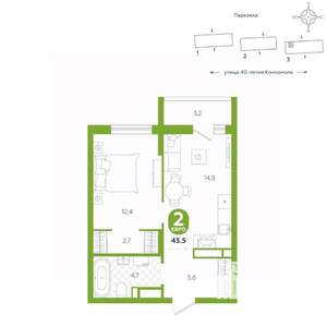 1-к квартира, вторичка, 44м2, 10/16 этаж