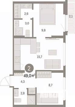 2-к квартира, вторичка, 49м2, 8/9 этаж