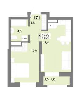 1-к квартира, вторичка, 41м2, 20/26 этаж
