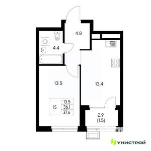 1-к квартира, вторичка, 38м2, 24/31 этаж