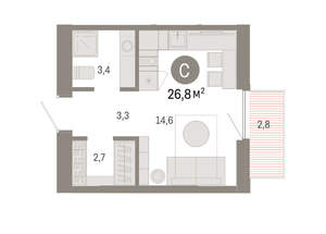 Студия квартира, вторичка, 27м2, 6/16 этаж