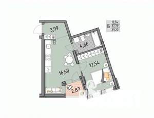 1-к квартира, строящийся дом, 39м2, 17/17 этаж