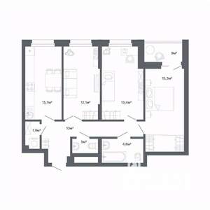 3-к квартира, вторичка, 71м2, 13/15 этаж