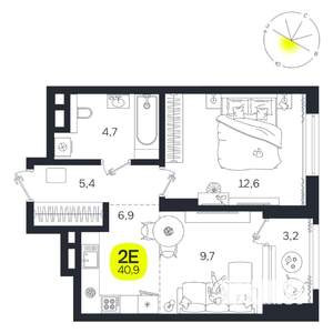 2-к квартира, вторичка, 41м2, 11/27 этаж