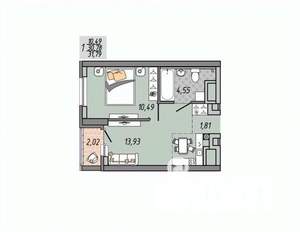 1-к квартира, строящийся дом, 32м2, 26/31 этаж