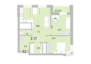 2-к квартира, вторичка, 59м2, 13/24 этаж