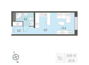 Студия квартира, вторичка, 26м2, 8/25 этаж