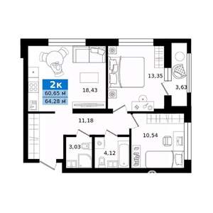 2-к квартира, строящийся дом, 64м2, 22/27 этаж