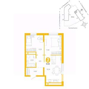 3-к квартира, вторичка, 51м2, 11/24 этаж