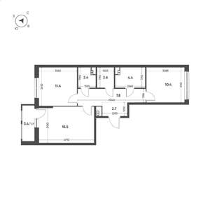 2-к квартира, вторичка, 59м2, 3/12 этаж