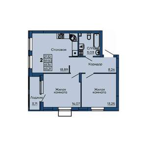2-к квартира, вторичка, 61м2, 3/13 этаж
