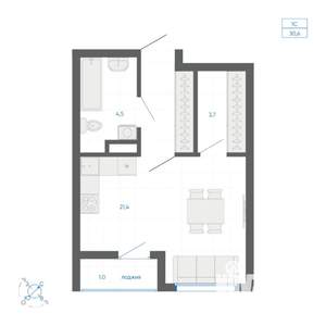 Студия квартира, вторичка, 31м2, 8/22 этаж