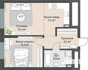 2-к квартира, строящийся дом, 44м2, 3/29 этаж