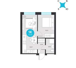 1-к квартира, вторичка, 33м2, 2/23 этаж