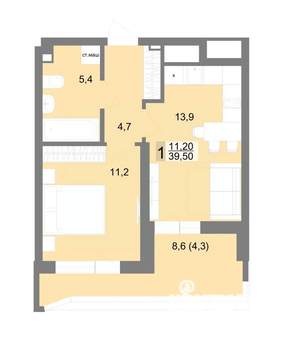 1-к квартира, вторичка, 40м2, 2/25 этаж