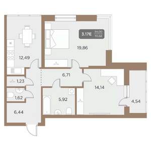 3-к квартира, вторичка, 71м2, 20/24 этаж