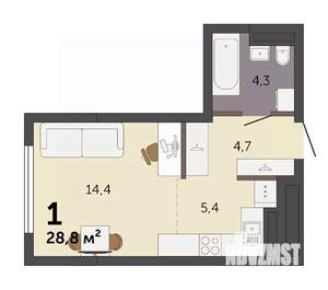 Студия квартира, строящийся дом, 29м2, 16/32 этаж