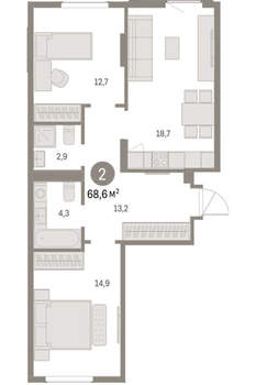 2-к квартира, вторичка, 69м2, 9/9 этаж