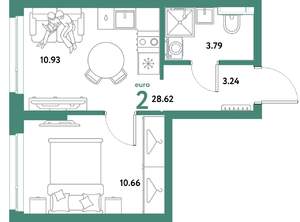 2-к квартира, строящийся дом, 29м2, 13/21 этаж