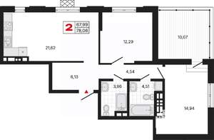 2-к квартира, вторичка, 78м2, 11/11 этаж