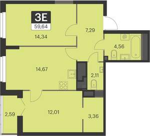 2-к квартира, вторичка, 60м2, 15/17 этаж
